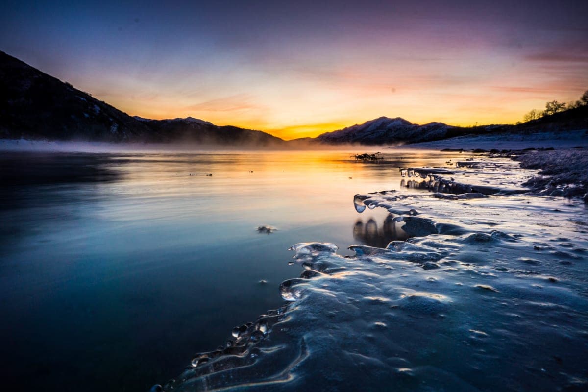 Frozen mountain lake